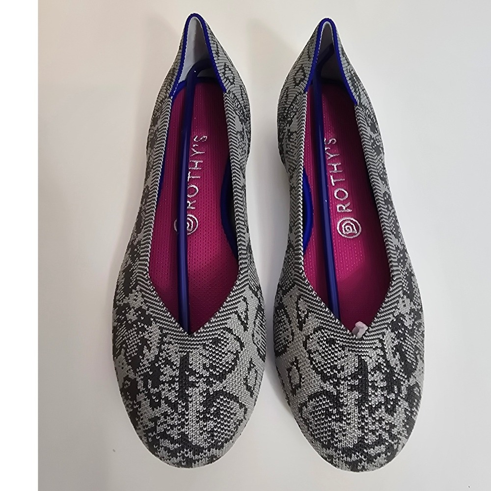 ROTHY'S The Flat Grey Python Grey Stone Snake Round Toe Ballet Flat size 9‎ New